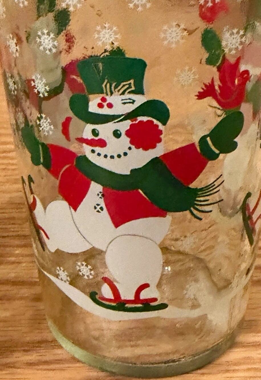 Vintage SET Of 2 Snowman Glass Tumbler Drinking Glasses Christmas 4046/67